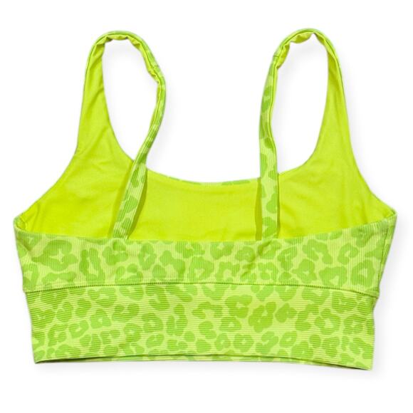 Beach Riot L Leah Sports Bra Top Lemon Lime Leopard Workout Gym Crop Yoga Neon - Picture 4 of 9